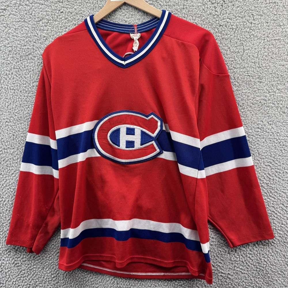 Vintage Montreal Canadiens Jersey Mens Medium Red Blue NHL Hockey CCM 80s 1985